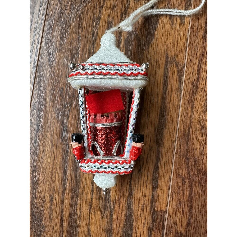 VTG Christmas Lantern Ornament Royal Guard Soldiers Glitter MCM Folk Art